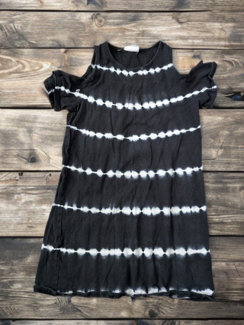 Cotton On Girls' Black Tie-Dye Cold-Shoulder Casual Dress Size 5 years